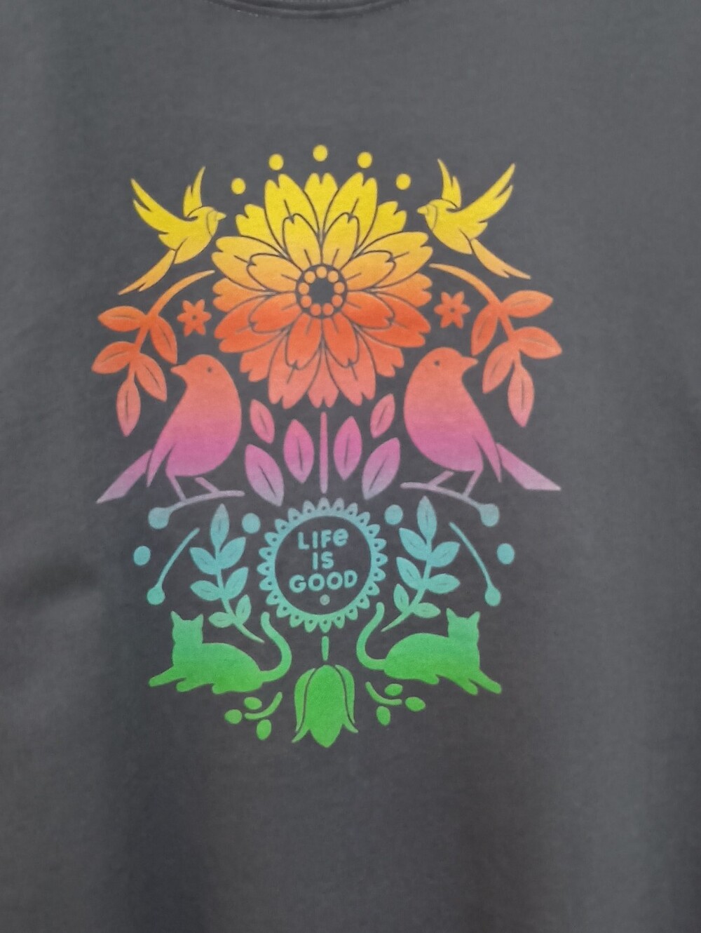 Women's Life Is Good Mirror Flowers, Cats & Birds Short Sleeve Tee XXL - Picture 2 of 5